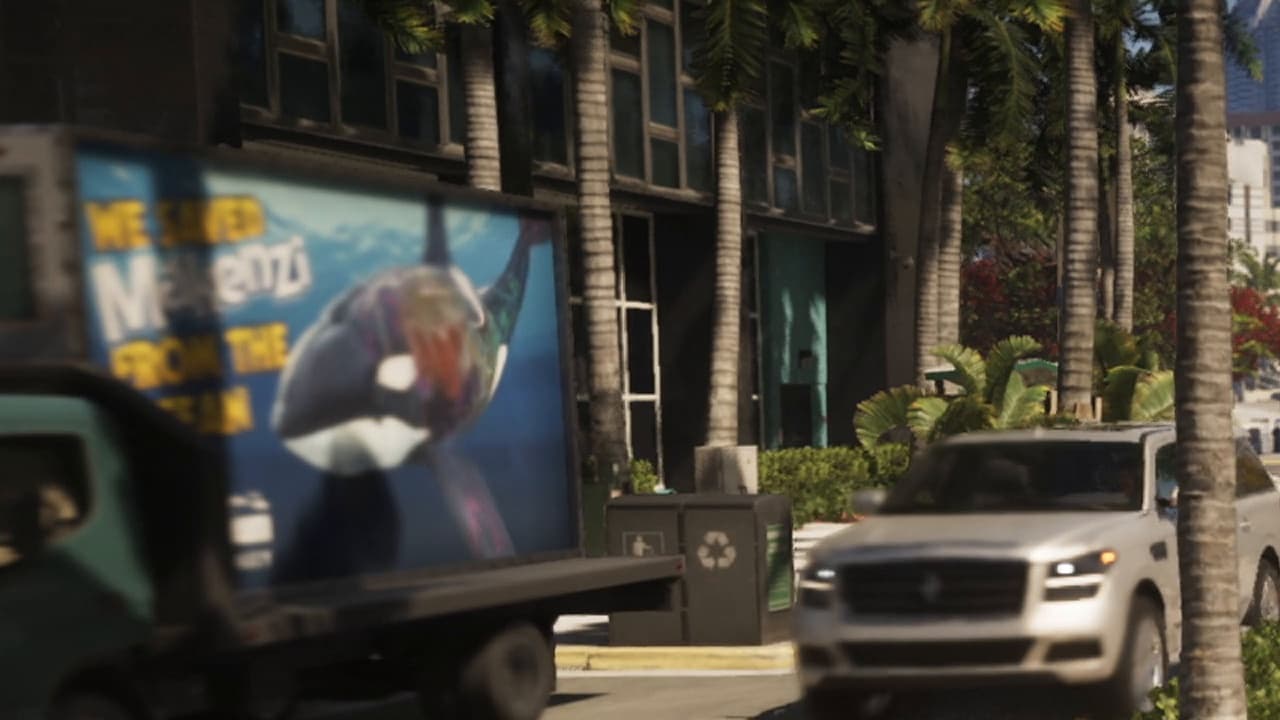 Truck billboard with Makenzi the orca and the line "We saved Makenzi from the ocean"