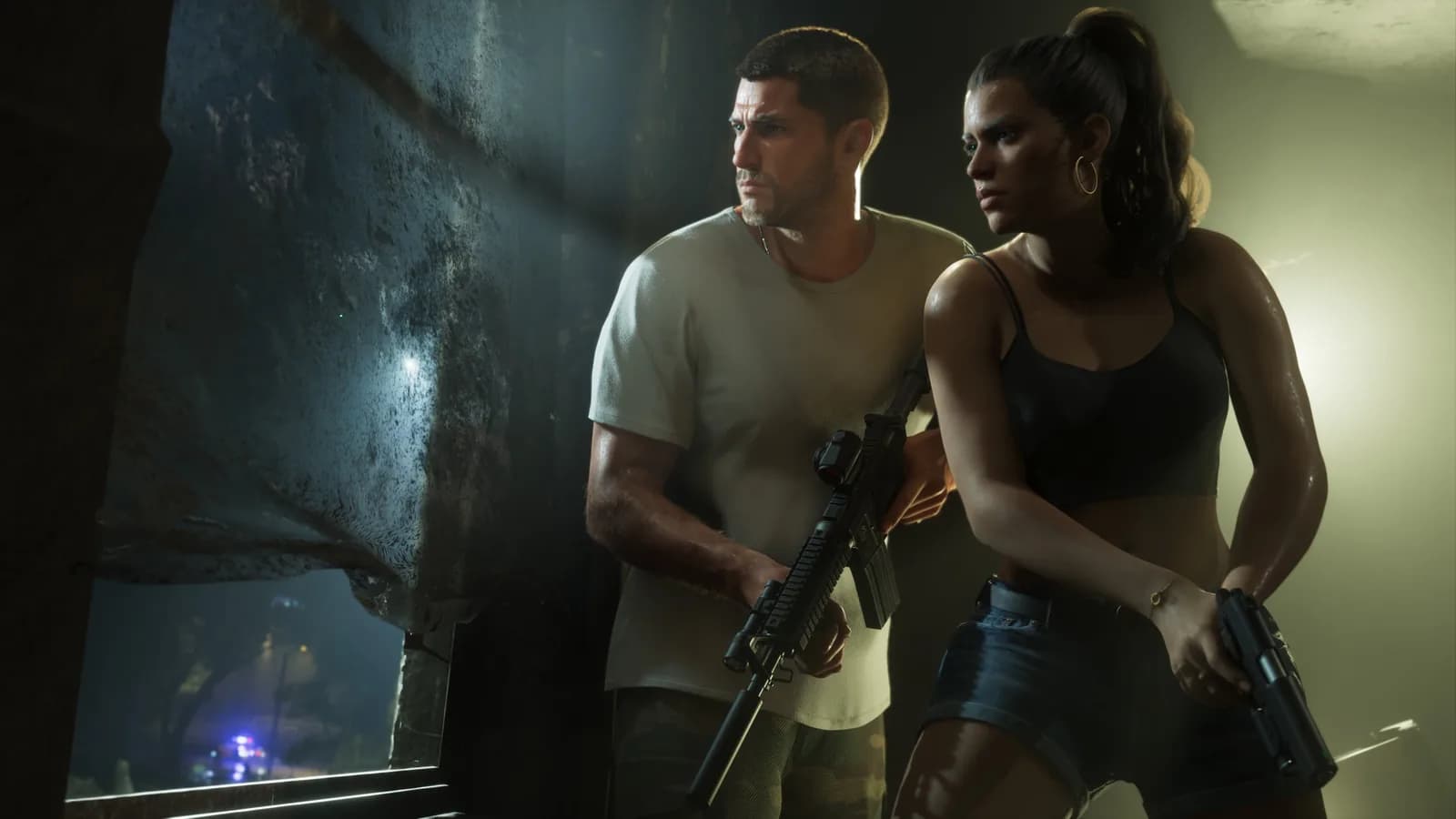 Jason and Lucia armed inside a cave