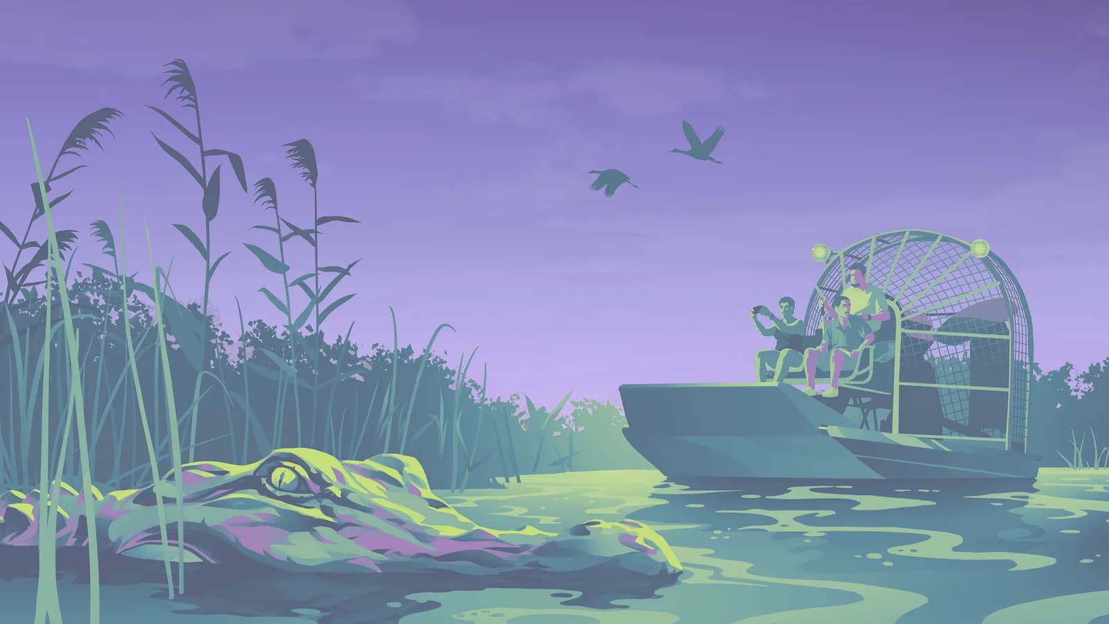 Grassrivers wetlands with reeds, birds and a house on the water