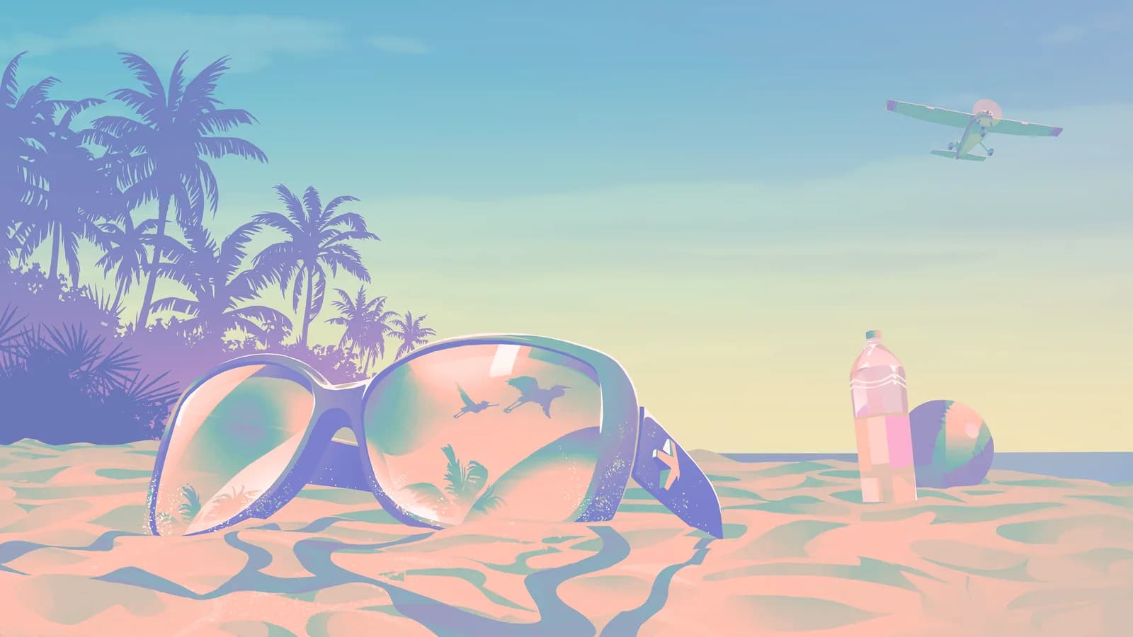 Leonida Keys beach with sunglasses, palm trees and turquoise water