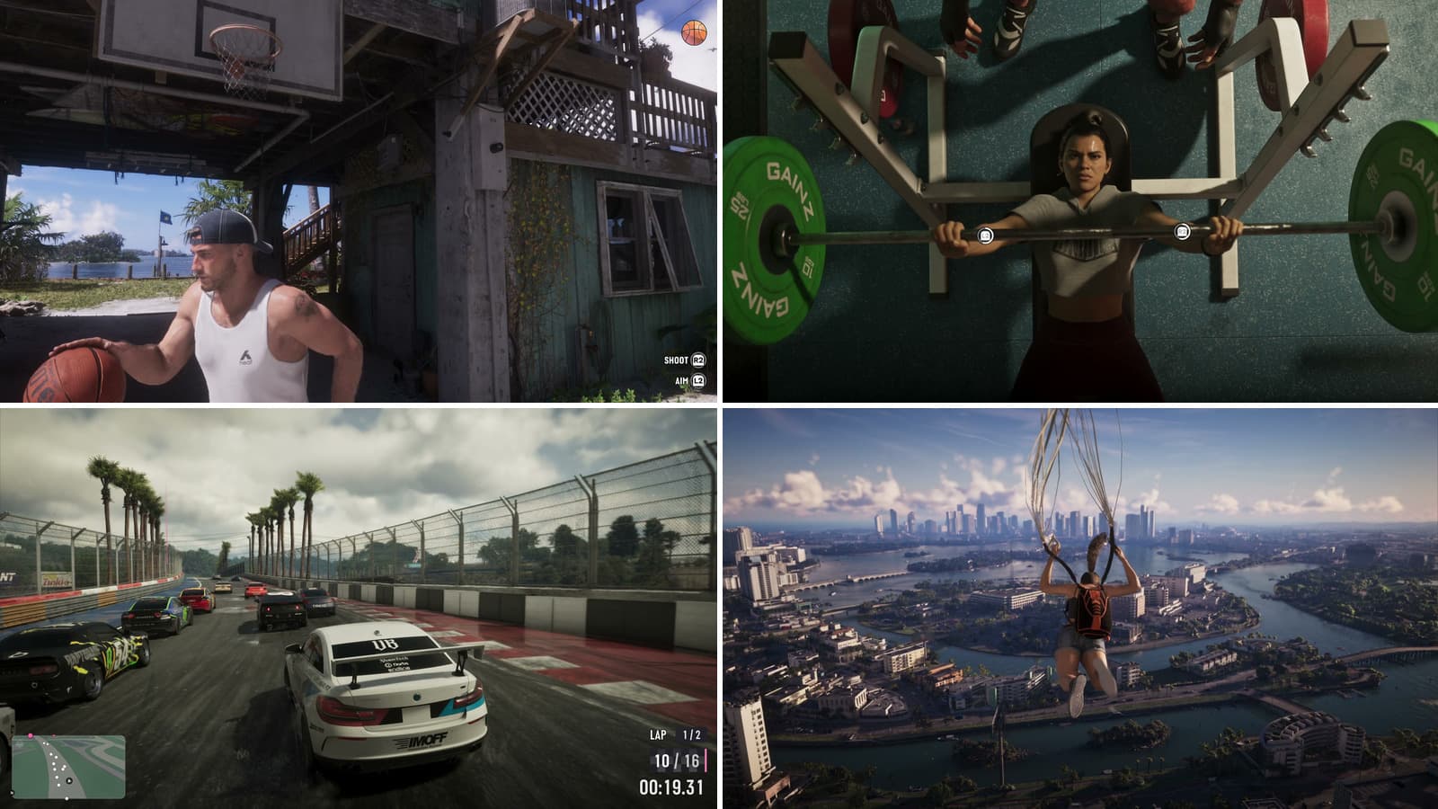 GTA VI activities and minigames: basketball, workouts, racing and parachuting