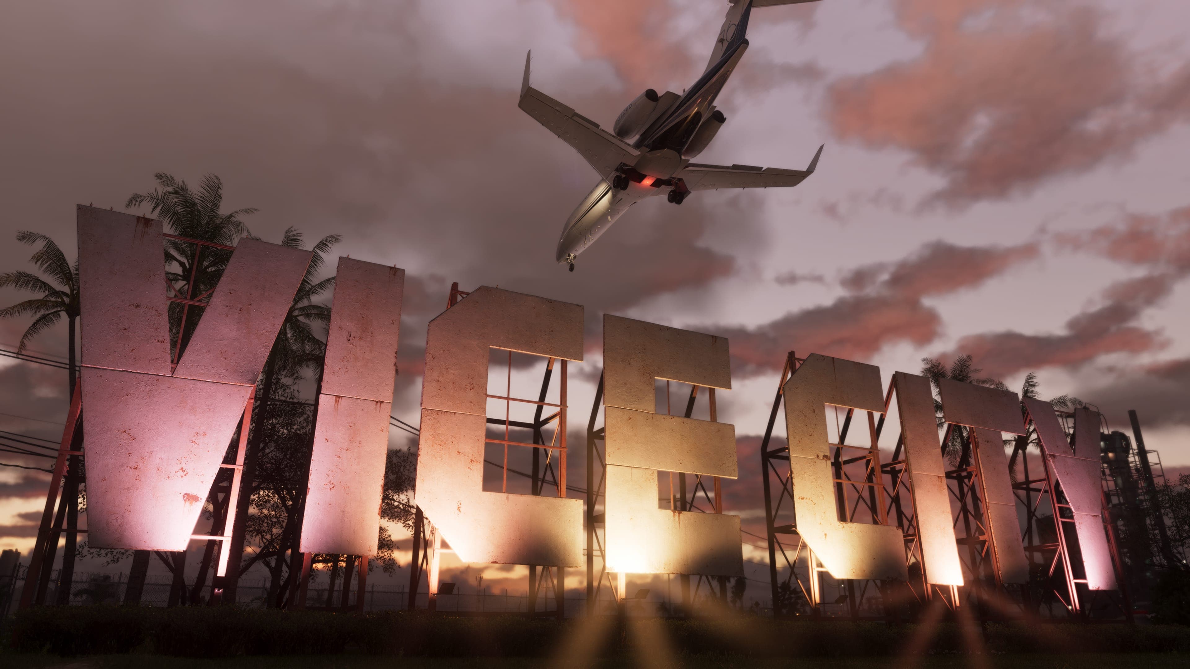 Avión sobrevolando el cartel con el letrero de Vice City